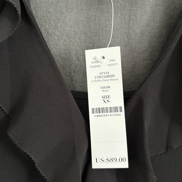 NWT White House Black Market Size XS Black Long Sleeve Ruffled Tie Neck Blouse - Picture 4 of 7